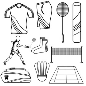 Badminton set black and white vector