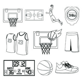 Basketball set black and white vector