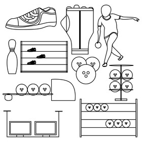 Bowling set black and white vector