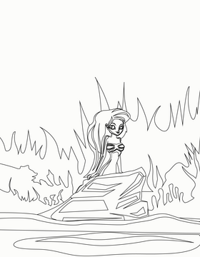 Cartoon mermaid black and white vector