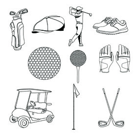 Golf set black and white vector