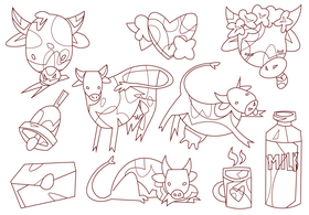 Cow cartoon set black and white vector