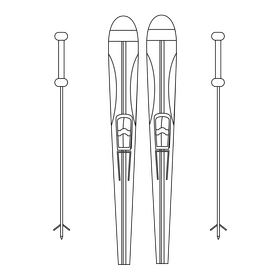 Skiing equipment skis and poles black and white clipart
