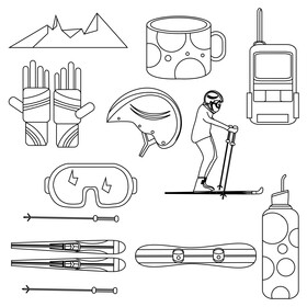 Skiing set black and white vector