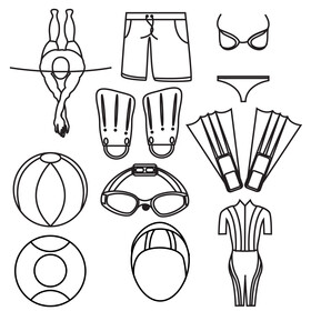 Swimming set black and white vector