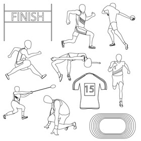Track and field set black and white vector