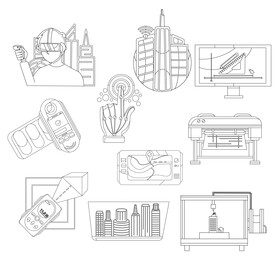 Architectural technology icons black and white vector