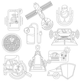 Autonomous vehicles icon set black and white vector