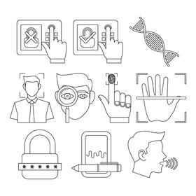 Biometric authentication icons black and white vector