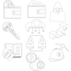 Blockchain technology icons black and white vector