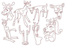 Deer cartoon set black and white vector