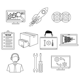 DevOps icon set black and white vector