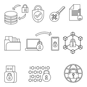 Encryption technology icons set black and white vector