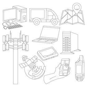 GPS tracking technology icons black and white vector