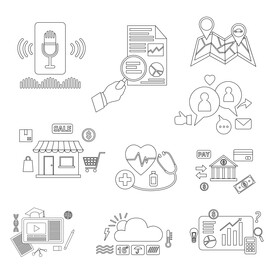 Intelligent apps icons black and white vector