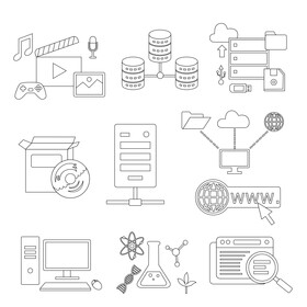 Information technology icon set black and white vector