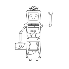 Nurse robot black and white clipart