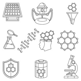 Nanotechnology icon set black and white vector