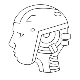 Human robot head black and white clipart