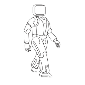 Robot humanoid black and white clipart
