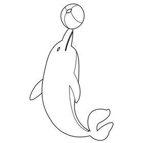 Cute dolphin playing ball black and white clipart
