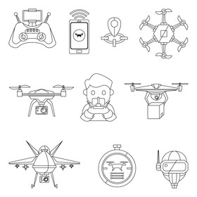 Unmanned aerial vehicle icon set black and white vector