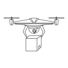 Unmanned Aerial Vehicle Delivery Drone black and white clipart