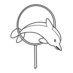 Dolphin jumping cartoon black and white clipart