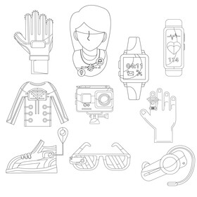Wearable technology icon set black and white vector
