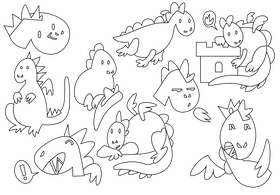 Dragon cartoon set black and white vector