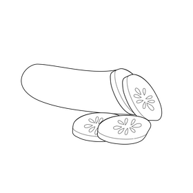 Cartoon cucumber slices black and white clipart