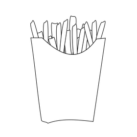 Fries in a box cartoon black and white clipart