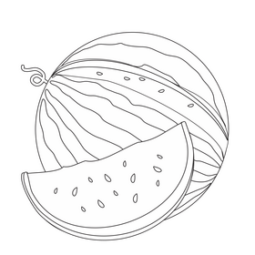 Whole and slice of watermelon black and white clipart