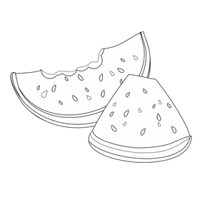 Watermelon slices fruit cartoon black and white clipart