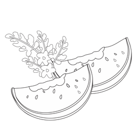 Watermelon slices black and white clipart