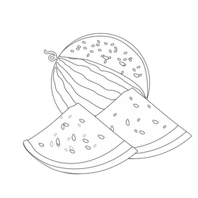 Cartoon watermelon slices black and white clipart