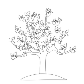 Apple tree cartoon black and white clipart