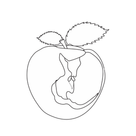 Bitten apple drawing black and white clipart
