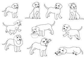 Beagle dogs black and white vector