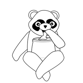 Cartoon panda eating honey black and white clipart