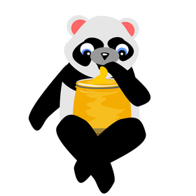 Cartoon panda eating honey clipart