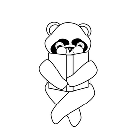 Panda reading a book drawing black and white clipart