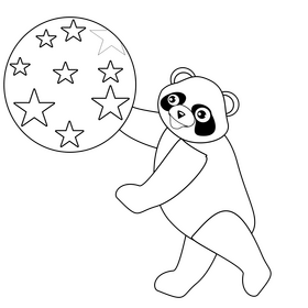 Baby panda playing ball illustration black and white clipart