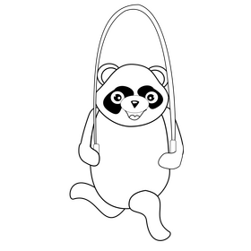 Free panda jumping rope black and white clipart