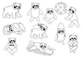 Panda bears black and white vector