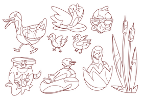 Duck cartoon set black and white vector