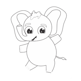 Baby elephant cartoon black and white clipart