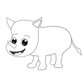 Cute baby rhino black and white clipart