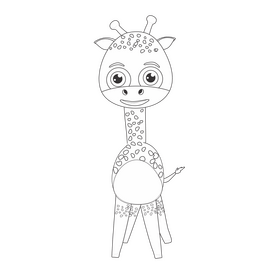 Baby giraffe drawing black and white clipart