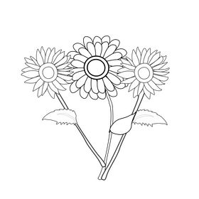 Cartoon sunflowers and gerbera black and white clipart